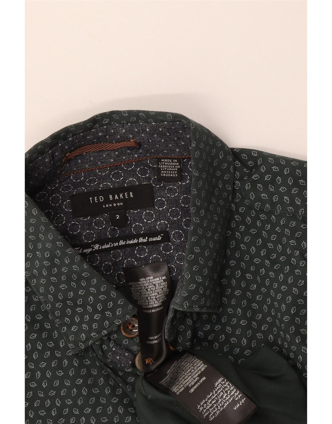 Camicia da uomo Ted Baker taglia 2 piccola in cotone geometrico verde