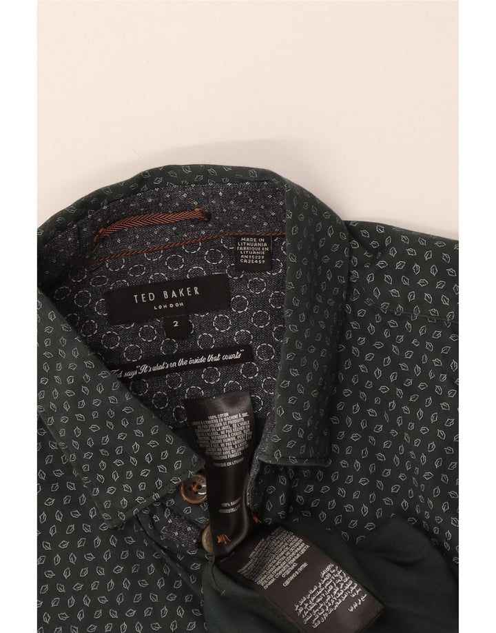 Camicia da uomo Ted Baker taglia 2 piccola in cotone geometrico verde