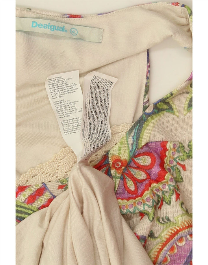 Desigual Abito a trapezio senza maniche da donna UK 18 XL Beige Paisley Poliestere