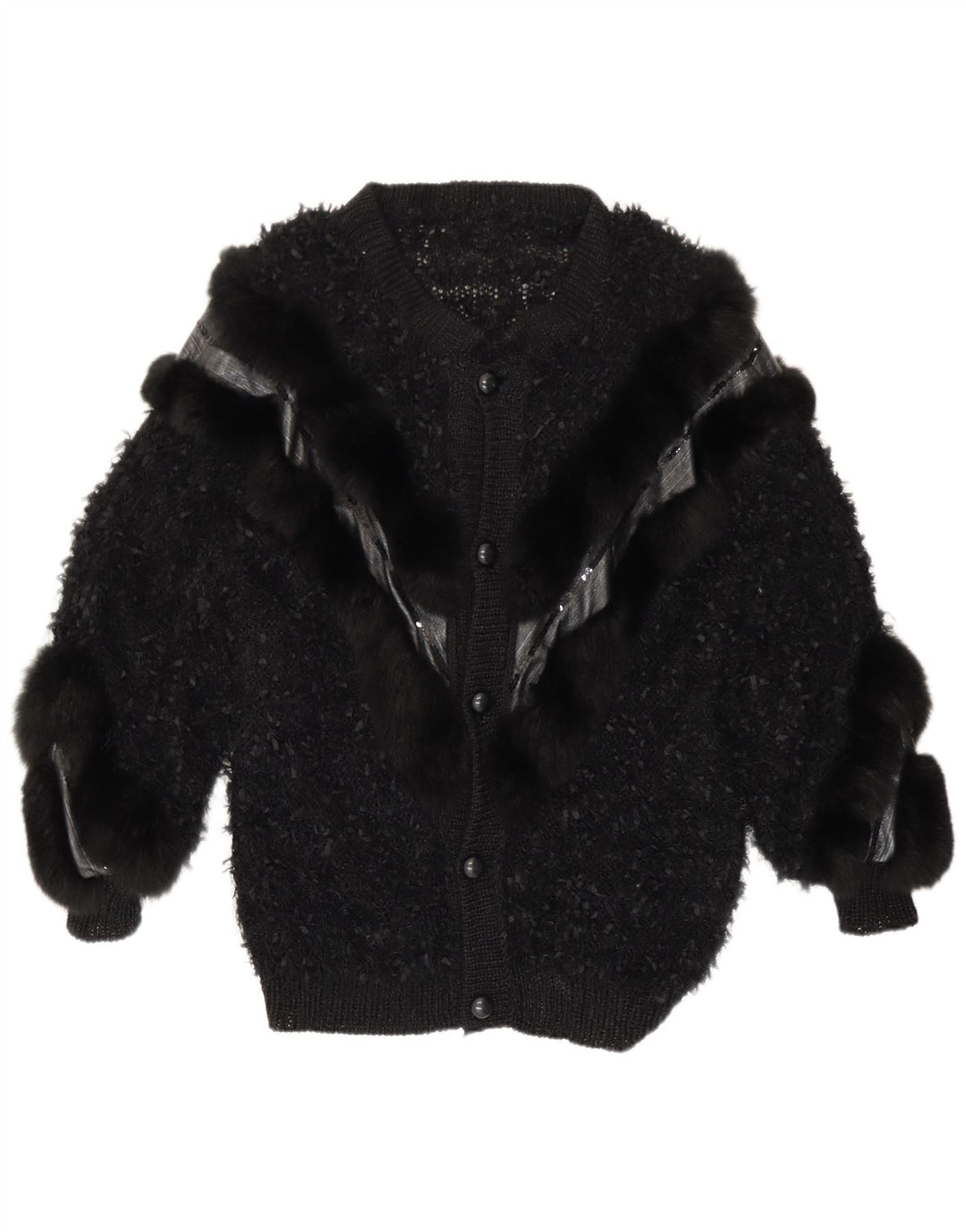 Maglione cardigan da donna vintage UK 16 grande nero