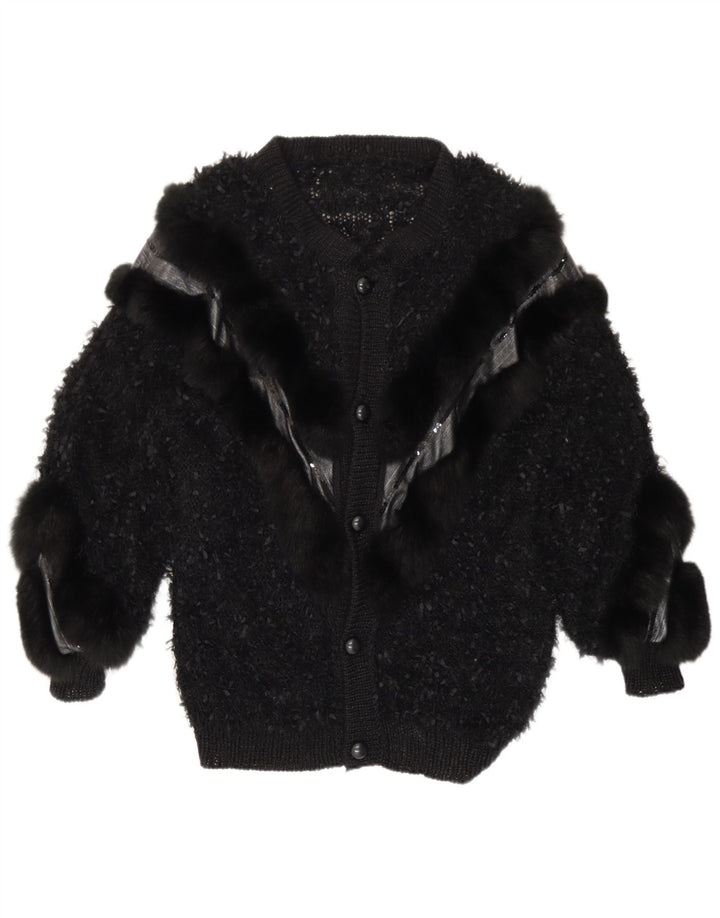 Maglione cardigan da donna vintage UK 16 grande nero