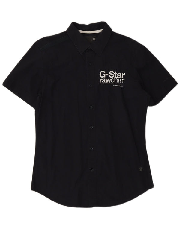 Camicia a maniche corte da uomo G-Star in cotone blu navy medio