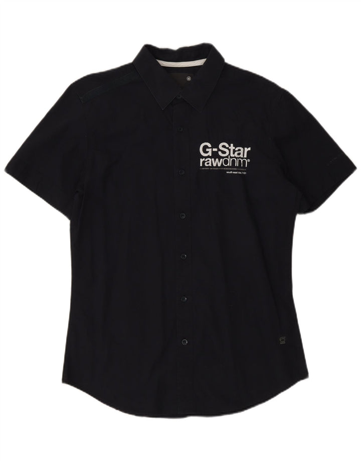 Camicia a maniche corte da uomo G-Star in cotone blu navy medio