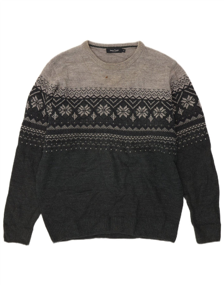 JAMES PRINGLE Maglione da uomo con scollo a barchetta Acrilico Fair Isle grigio medio