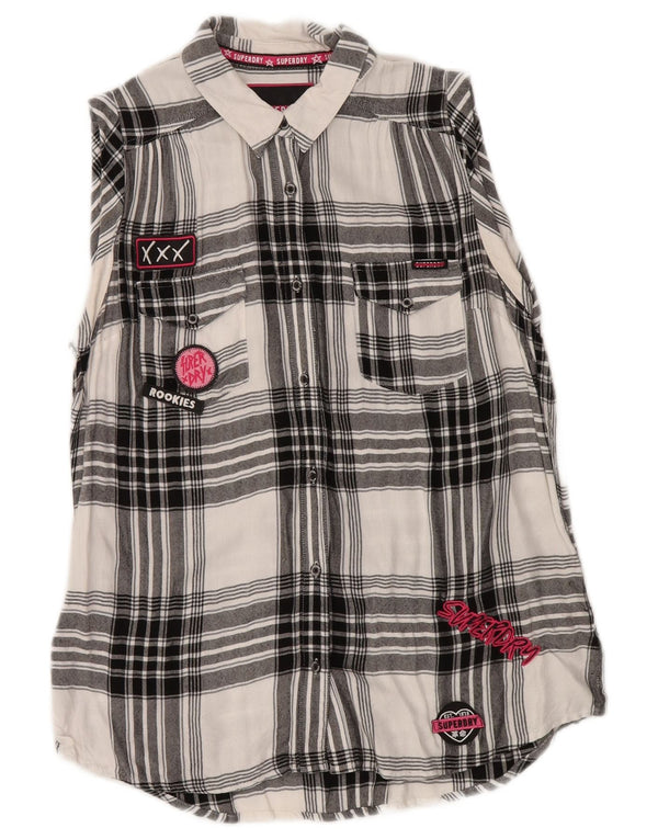 Camicia da donna in flanella con grafica Superdry UK 14 viscosa a quadri nera media