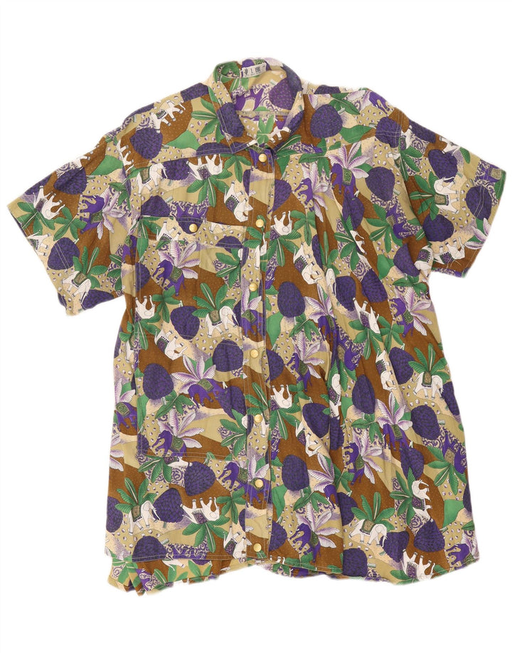 Camicetta vintage da donna a maniche corte IT 46 grande multicolore