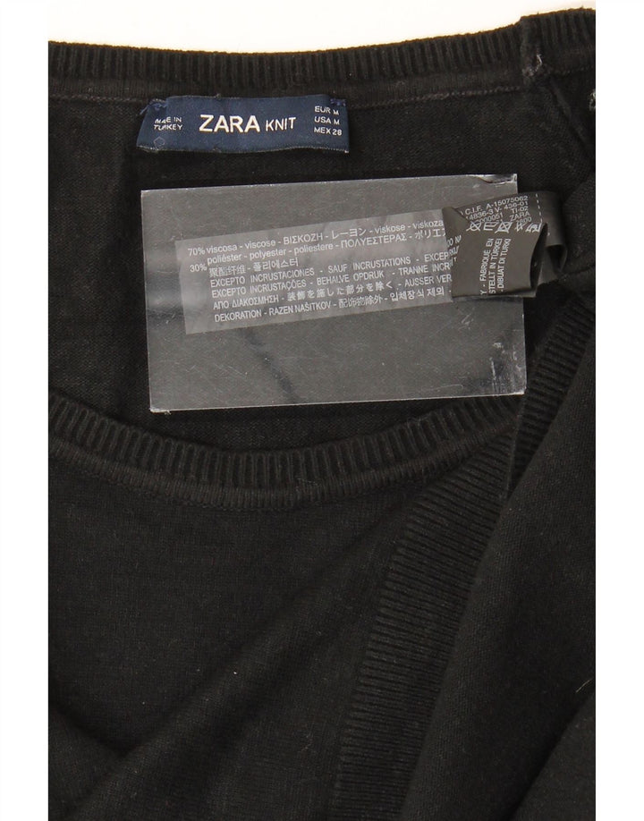 Maglione ZARA da donna oversize con scollo a barca UK 14 medio nero