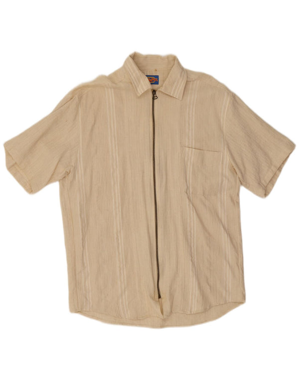 Camicia vintage da uomo a maniche corte XL a righe beige