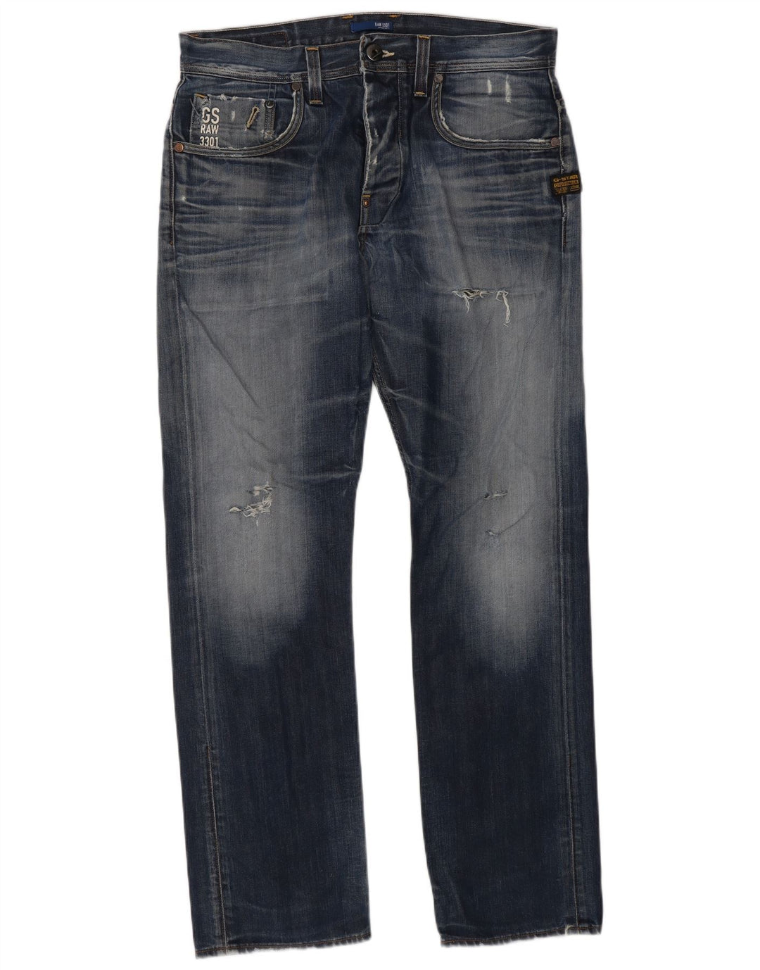 Jeans dritti invecchiati da uomo G-Star W33 L32 cotone blu