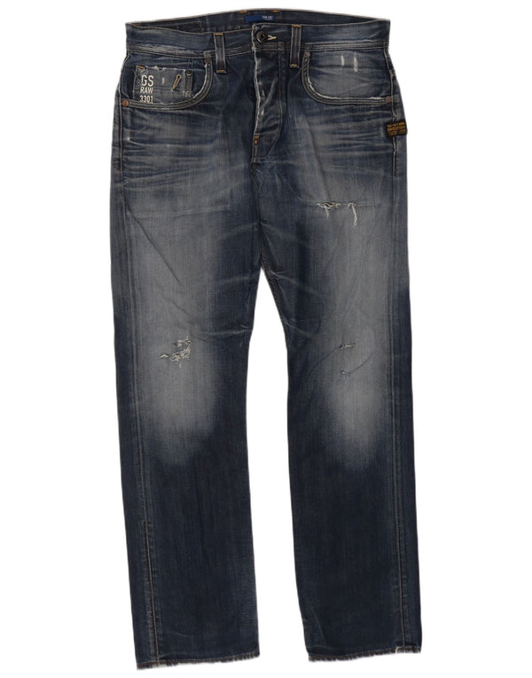 Jeans dritti invecchiati da uomo G-Star W33 L32 cotone blu