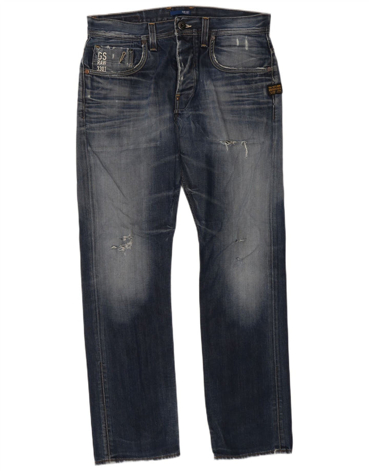 Jeans dritti invecchiati da uomo G-Star W33 L32 cotone blu