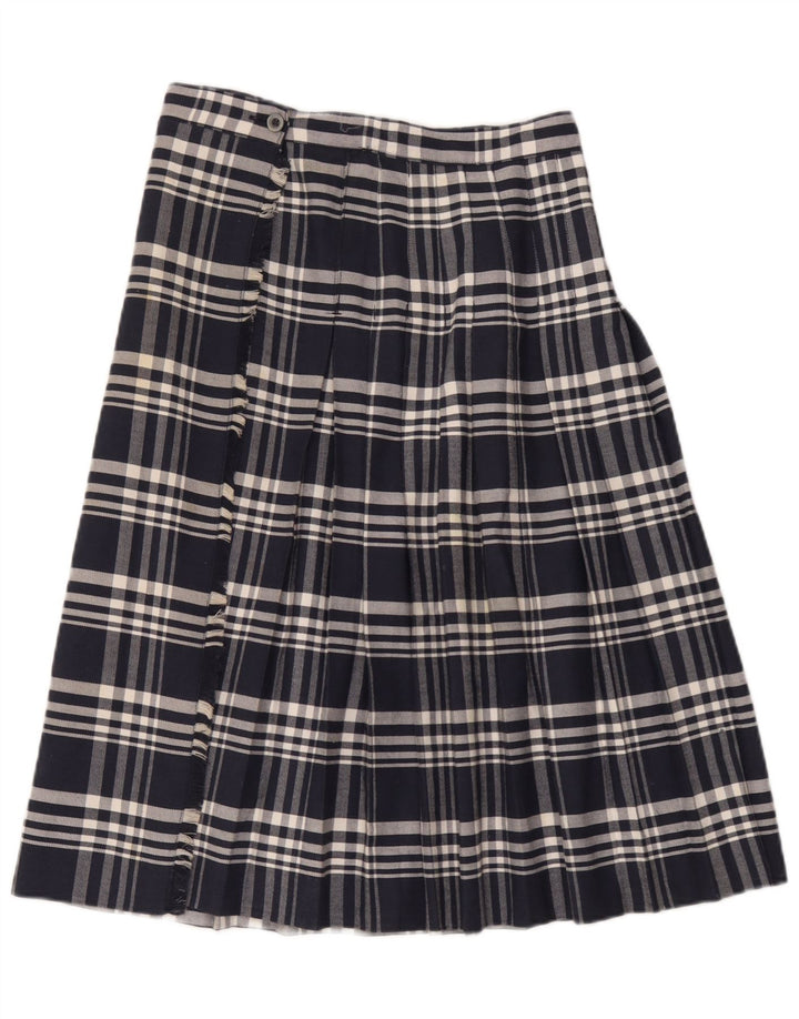 Gonna a portafoglio a pieghe vintage da donna W28 medio blu navy a quadri