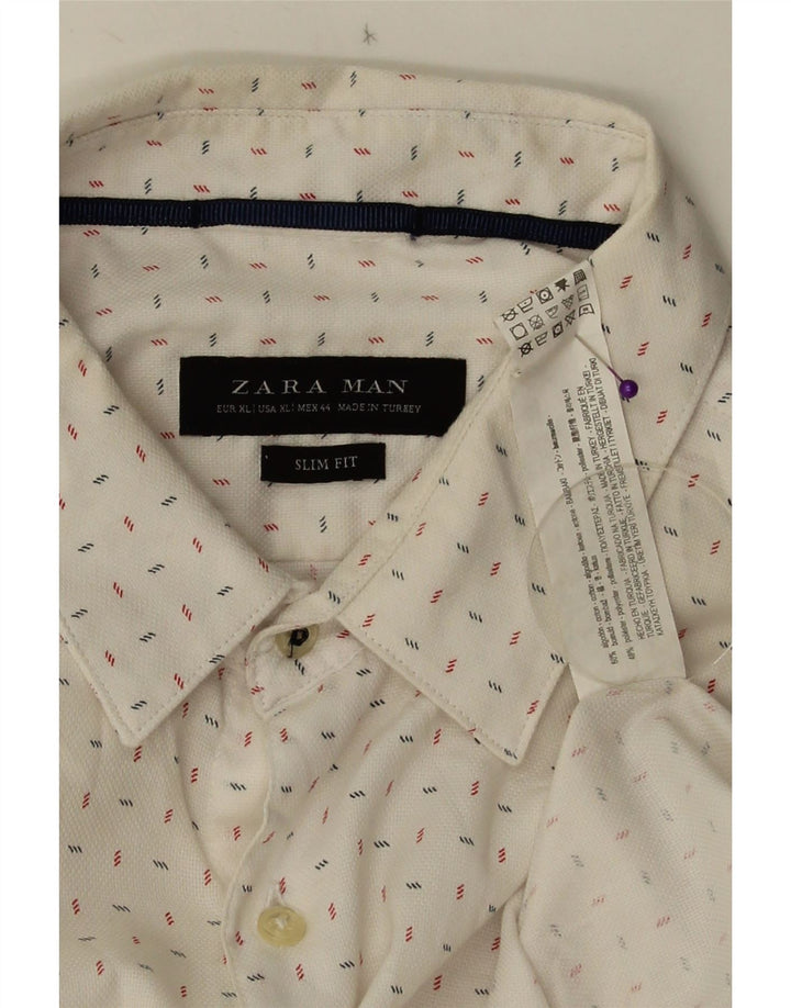 Camicia ZARA da uomo slim fit XL in cotone maculato bianco