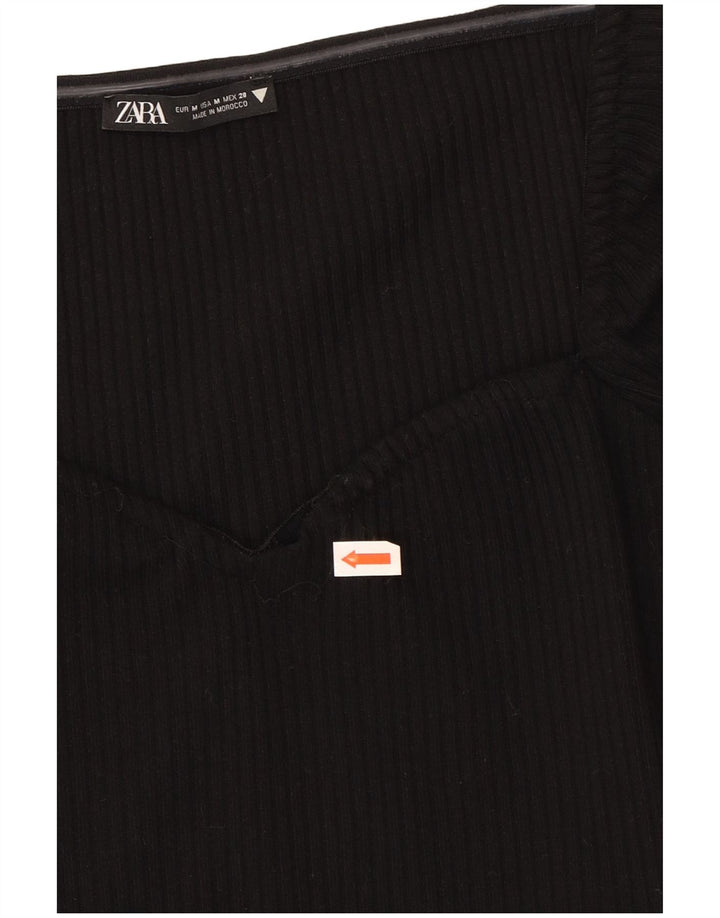 ZARA Womens Long Sleeve Bodysuit UK 12 Medium Black Cotton