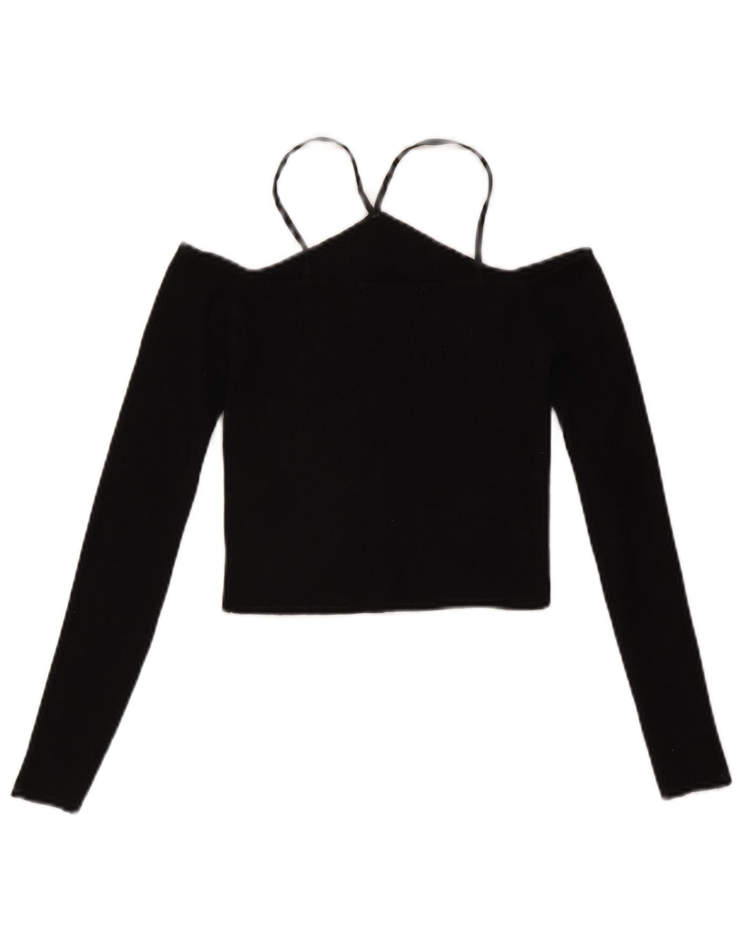 Top corto Zara da donna a maniche lunghe con spalle scoperte UK 12 viscosa nera media