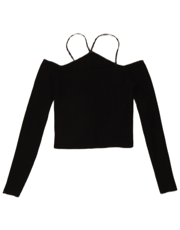 Top corto Zara da donna a maniche lunghe con spalle scoperte UK 12 viscosa nera media