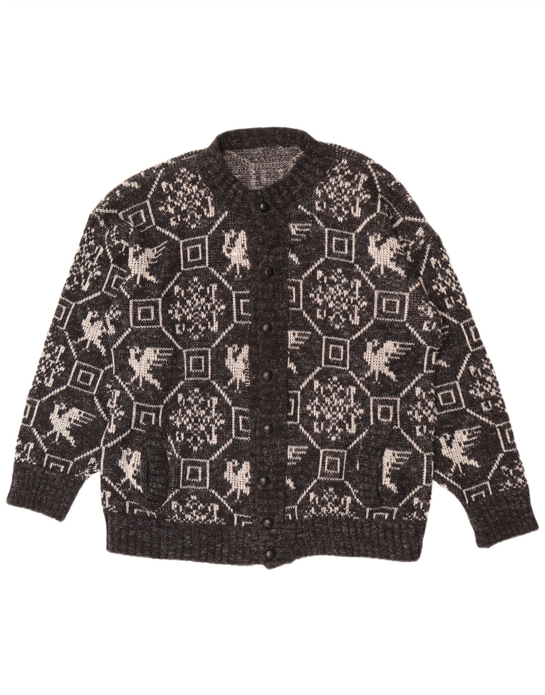 Maglione cardigan da uomo vintage XL grigio geometrico