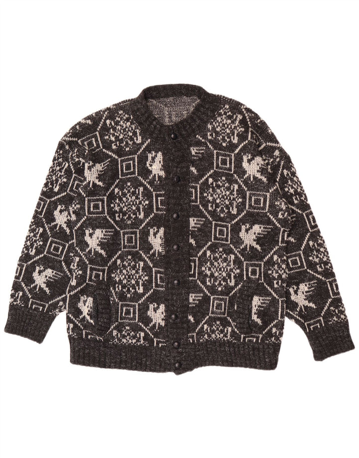Maglione cardigan da uomo vintage XL grigio geometrico