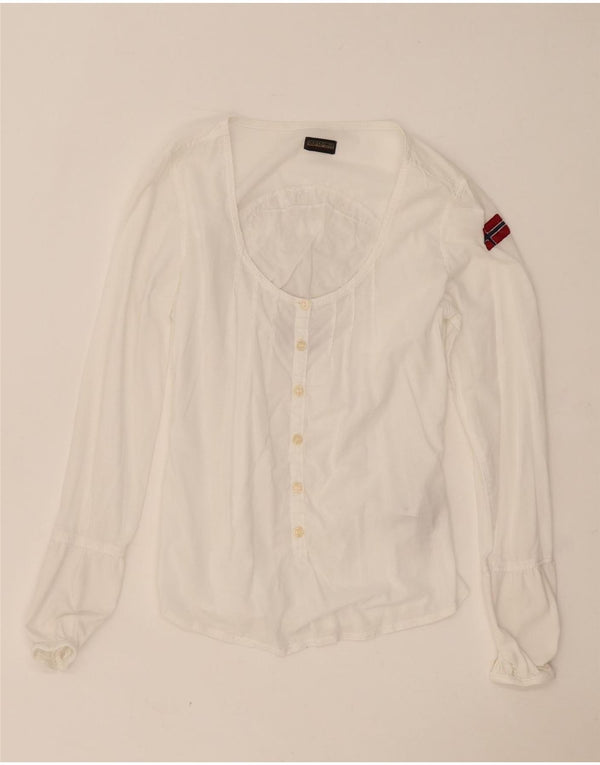 Camicetta con grafica da donna Napapijri UK 10 piccola in cotone bianco