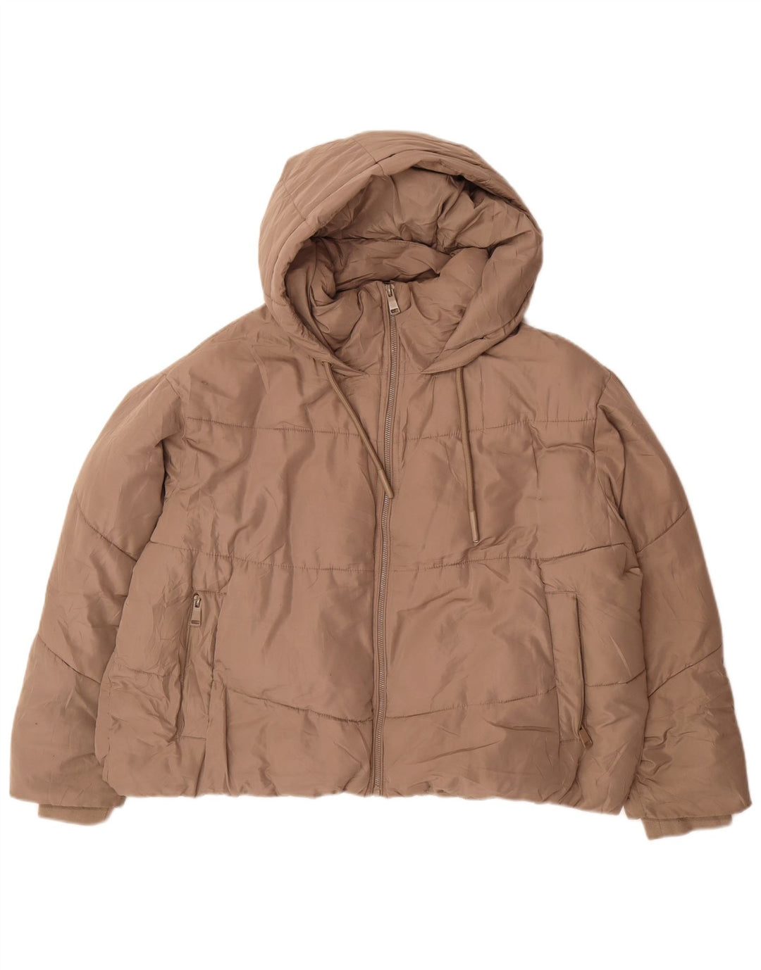 Giacca imbottita con cappuccio corta oversize da donna Zara UK 20 2XL Poliestere beige