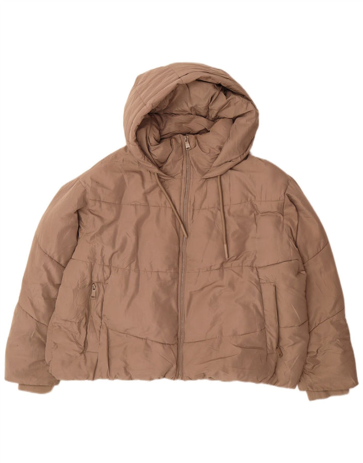 Giacca imbottita con cappuccio corta oversize da donna Zara UK 20 2XL Poliestere beige