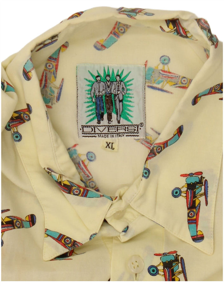 Camicia a maniche corte grafica vintage da uomo XL gialla