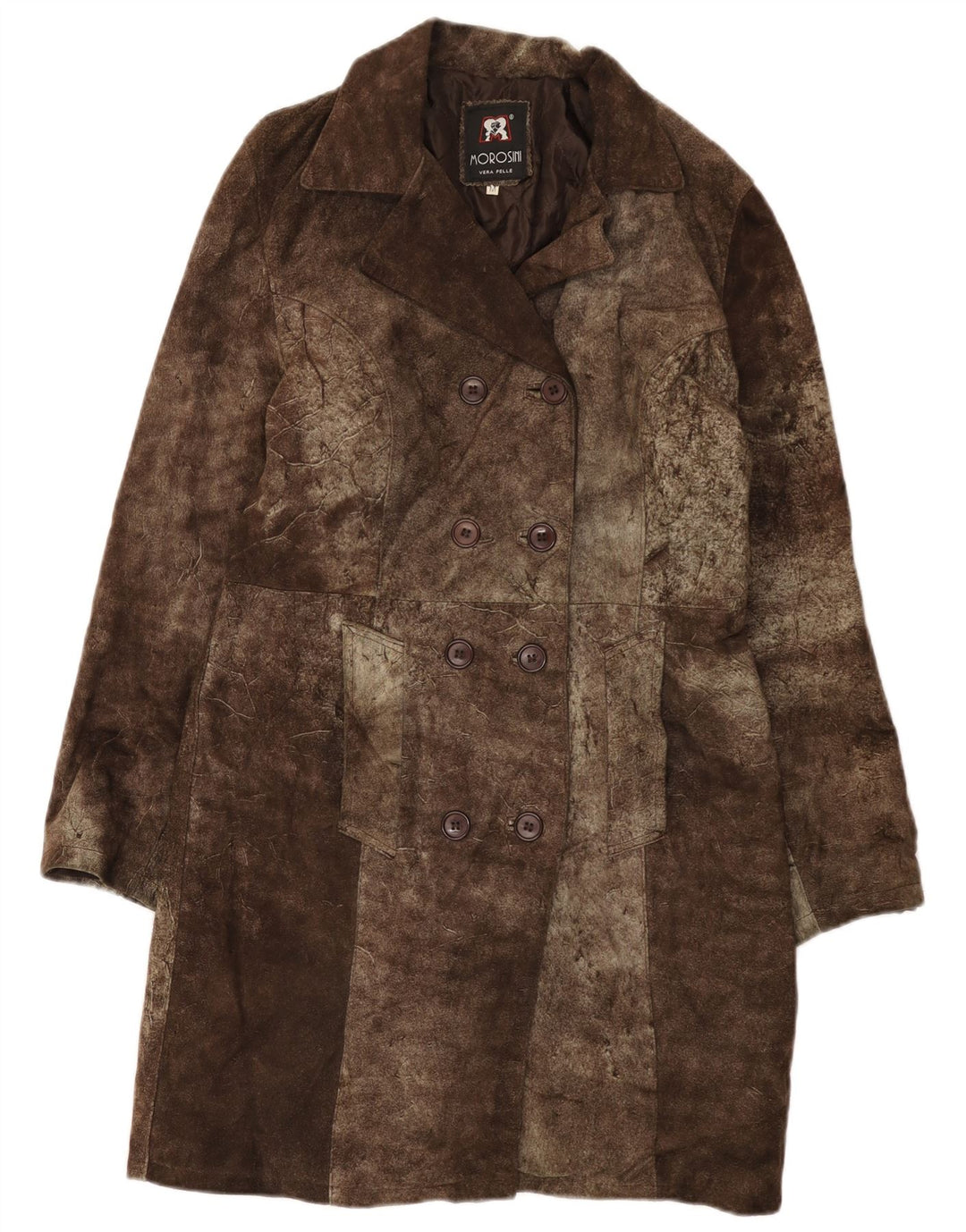 Cappotto doppiopetto in pelle scamosciata da donna Morosini UK 14 Pelle marrone medio