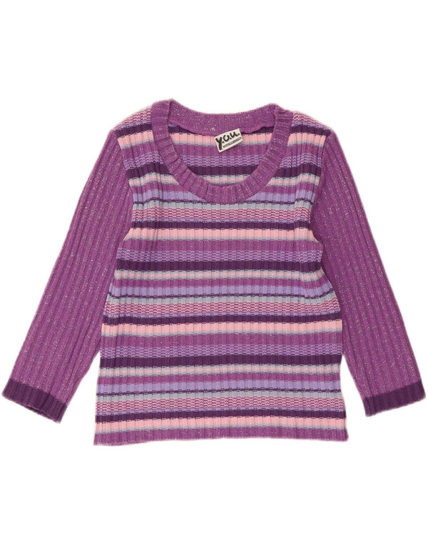 VINTAGE Womens Crop Boat Neck Jumper Sweater UK 12 Medium Purple Striped