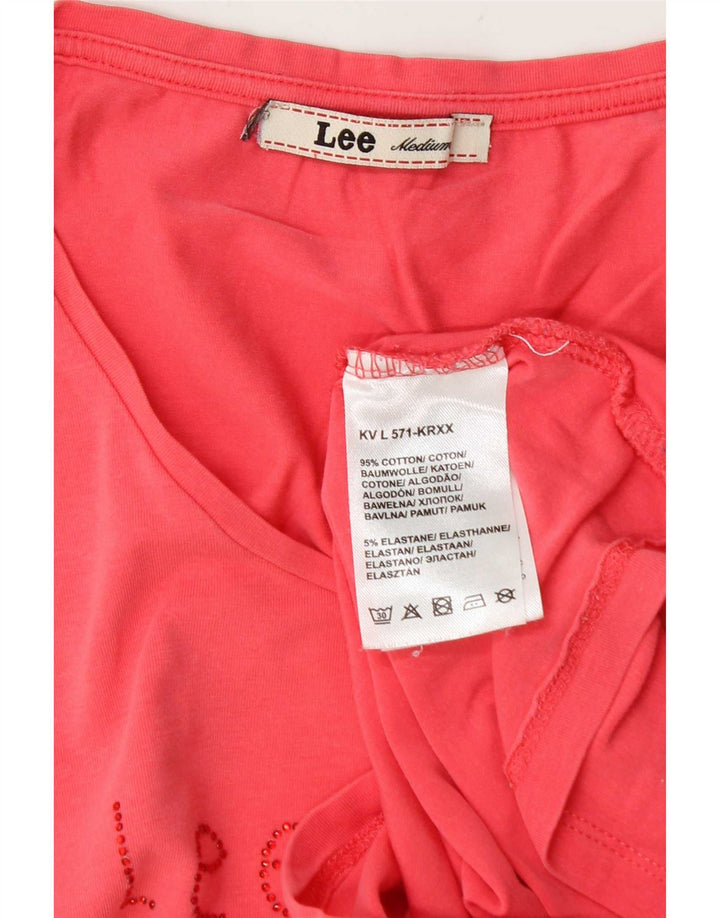Maglietta grafica da donna Lee Top UK 12 cotone rosa medio