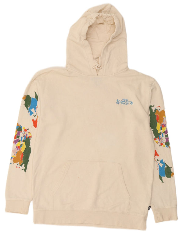 Felpa con cappuccio grafica da uomo Vans grande in cotone bianco sporco