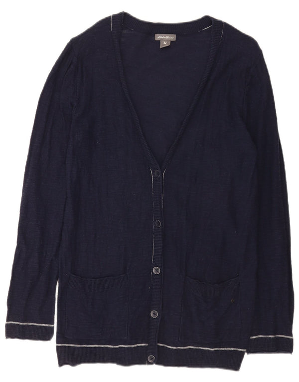 Maglione cardigan da donna Eddie Bauer UK 14 grande cotone blu navy