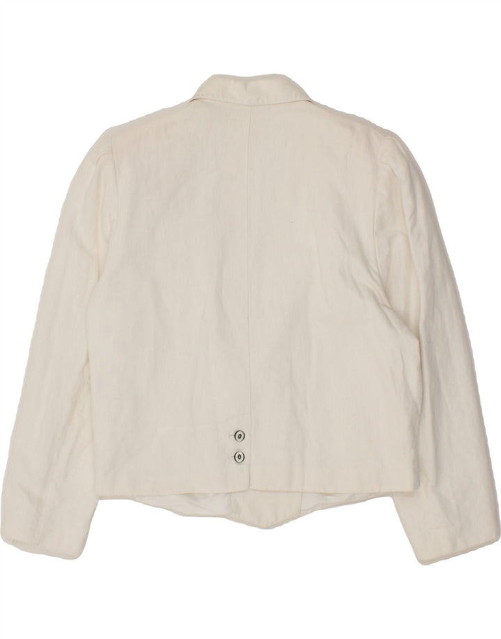 VINTAGE Womens Double Breasted Blazer Jacket UK 14 Large  White Cotton Vintage Vintage and Second-Hand Vintage from Messina Hembry 