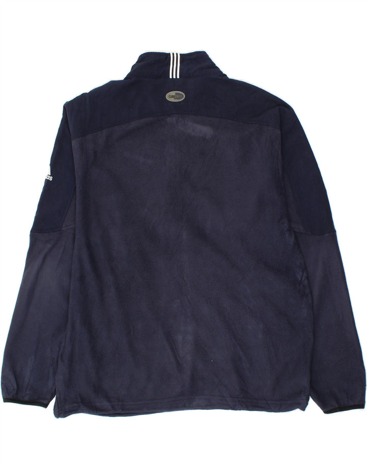 ADIDAS Mens Clima Proof Zip Neck Fleece Jumper Large Navy Blue Polyester Vintage Adidas and Second-Hand Adidas from Messina Hembry 