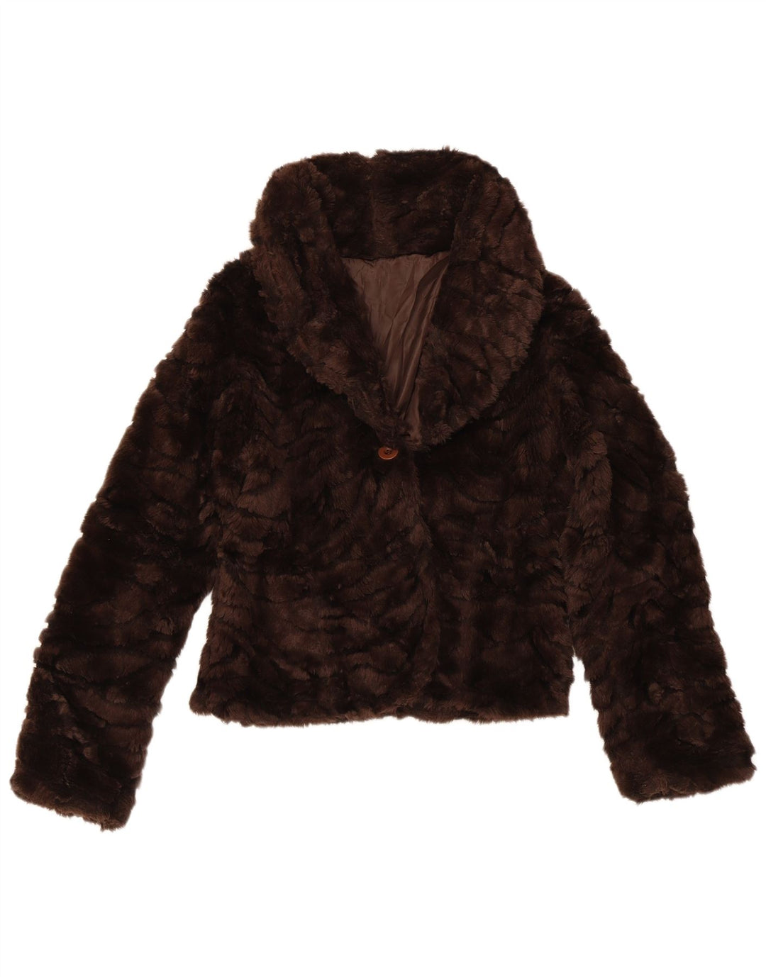 Giubbotto bomber vintage in pelliccia sintetica da donna UK 10 piccolo poliestere marrone