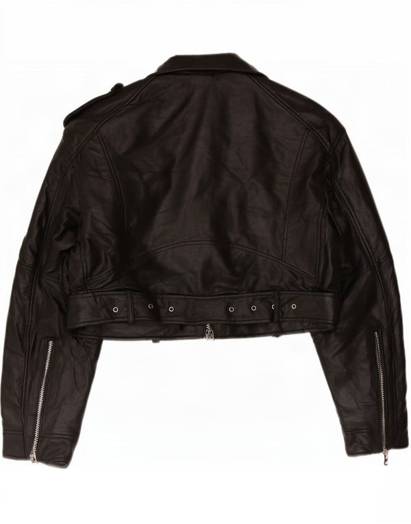 Giacca da motociclista corta in ecopelle da donna Zara UK 18 XL poliestere nero