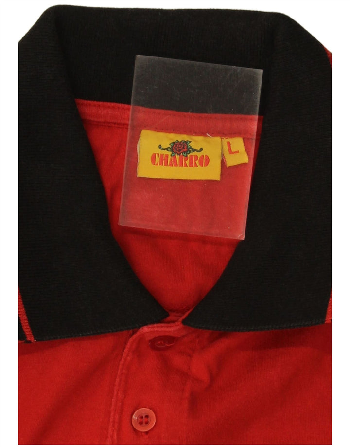 Polo grafica da uomo Charro grande in cotone color block rosso
