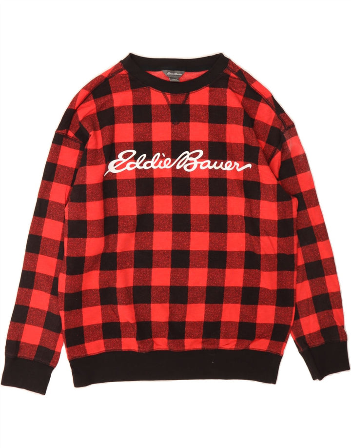 EDDIE BAUER Womens Oversized Sweatshirt Jumper UK 10 Small Red Check Vintage Eddie Bauer and Second-Hand Eddie Bauer from Messina Hembry 