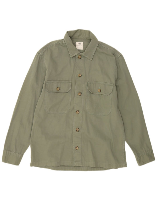 Camicia overshirt da uomo Marks & Spencer in cotone verde medio