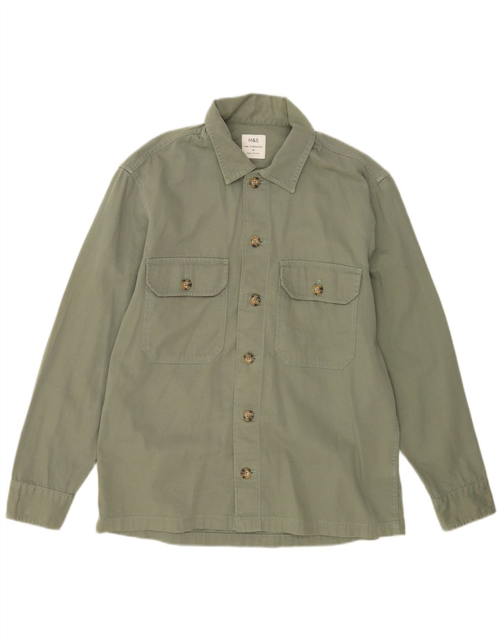 Camicia overshirt da uomo Marks & Spencer in cotone verde medio