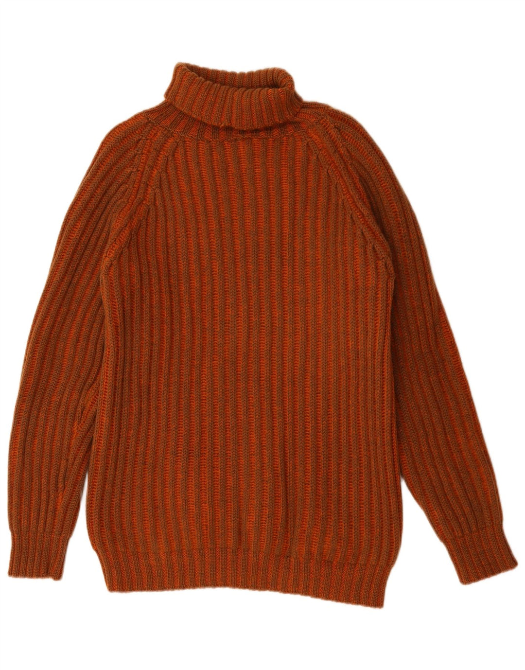 Maglione vintage da uomo con collo alto e maglione di lana a righe arancioni grandi