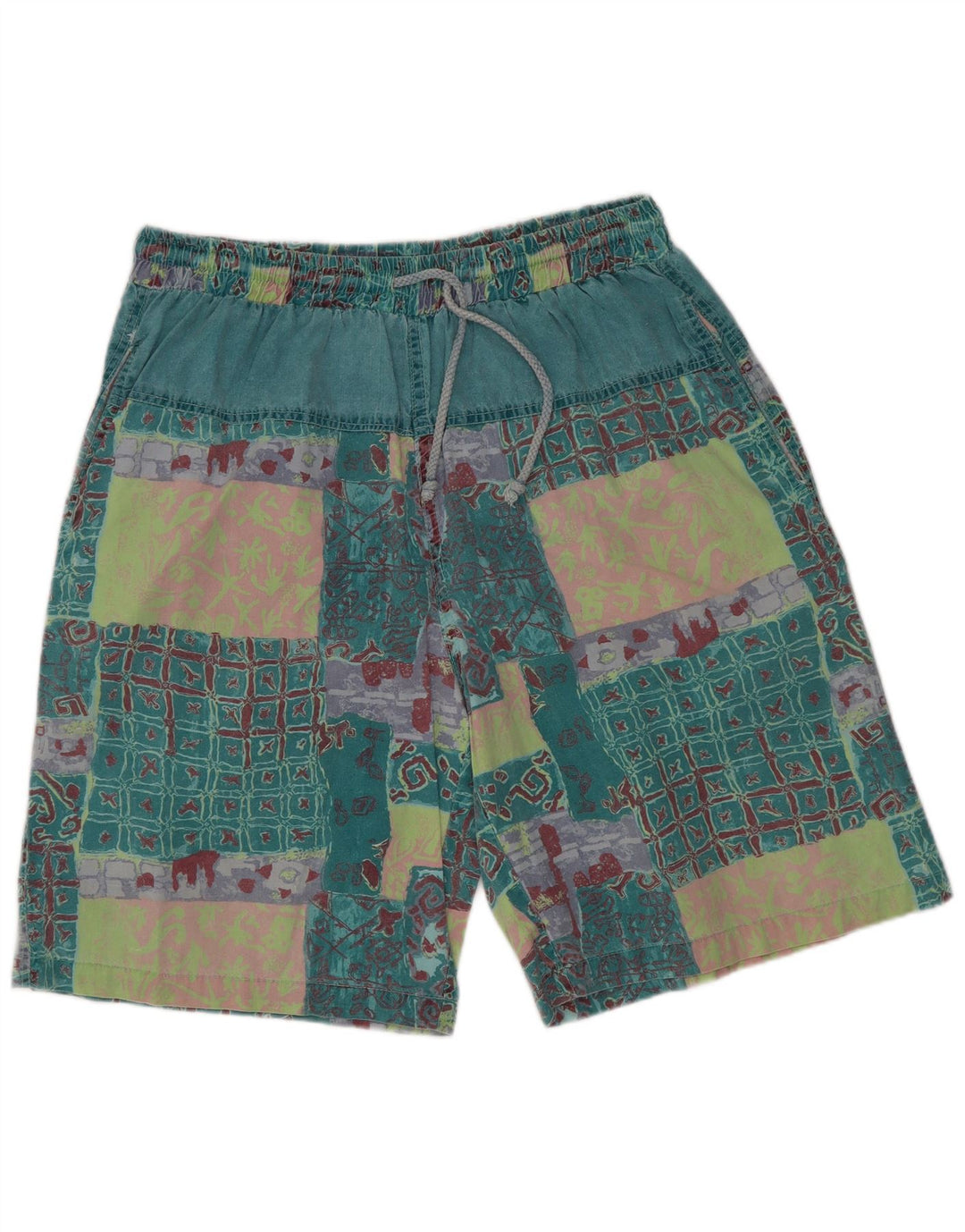 Pantaloncini casual grafici da uomo vintage XL W32 cotone patchwork verde