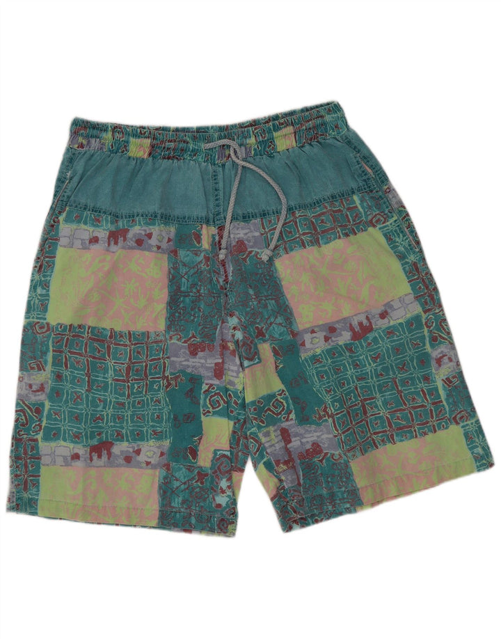 Pantaloncini casual grafici da uomo vintage XL W32 cotone patchwork verde