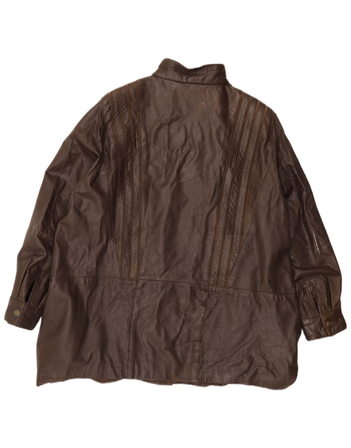 Giacca in pelle vintage da donna UK 22 3XL Marrone