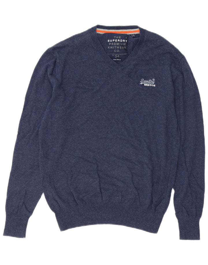 Maglione da uomo con scollo a V Superdry in cotone blu navy medio
