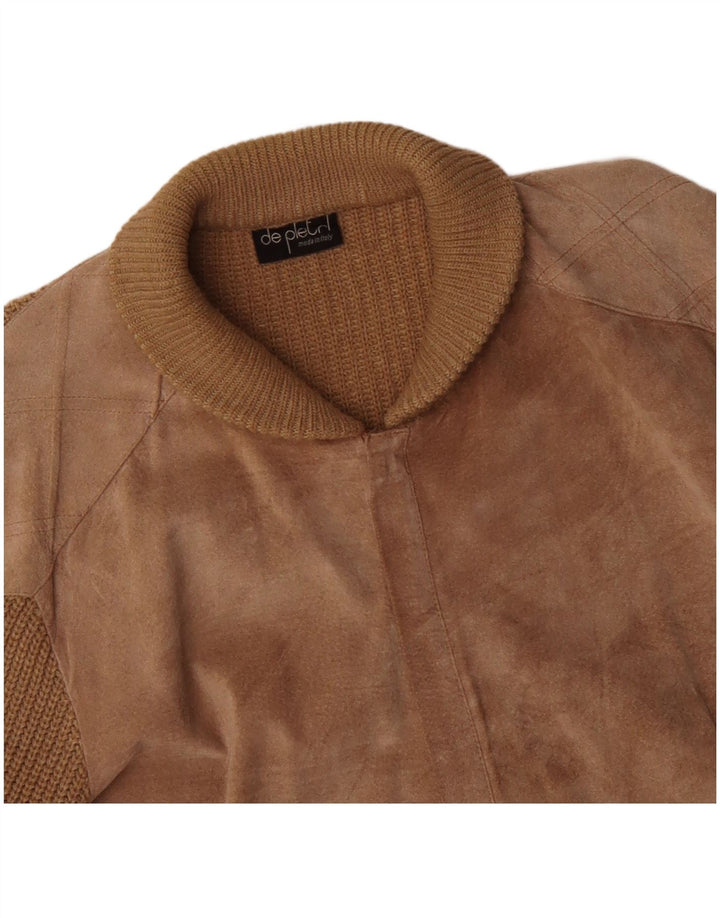 De Pletrl Maglione cardigan in pelle scamosciata da uomo grande beige