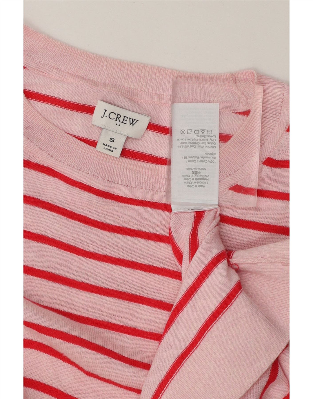 J. CREW Womens Oversized Crew Neck Jumper Sweater UK 10 Small Pink Striped Vintage J. Crew and Second-Hand J. Crew from Messina Hembry 