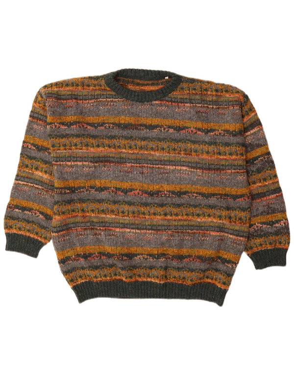 Maglione vintage da uomo girocollo a righe grandi grigie