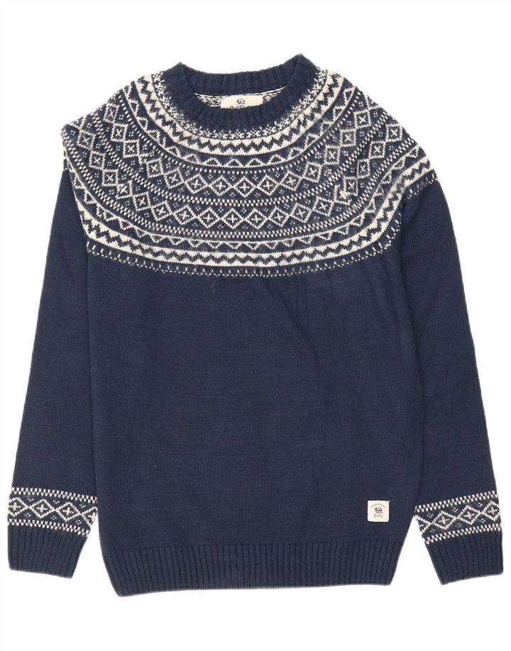 Maglione maglione girocollo da uomo Bellfield medio blu navy acrilico Fair Isle