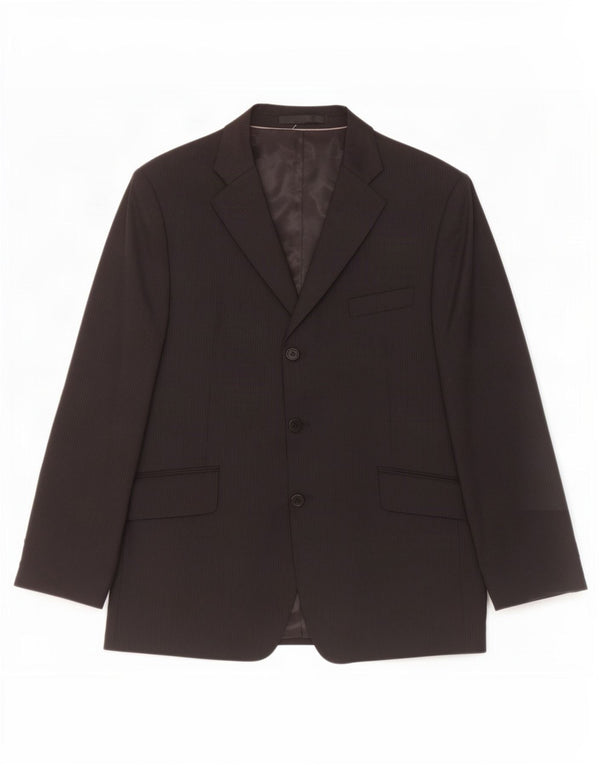 Marks & Spencer Mens 3 Button Blazer Jacket UK 44 XL Black Pinstripe Wool