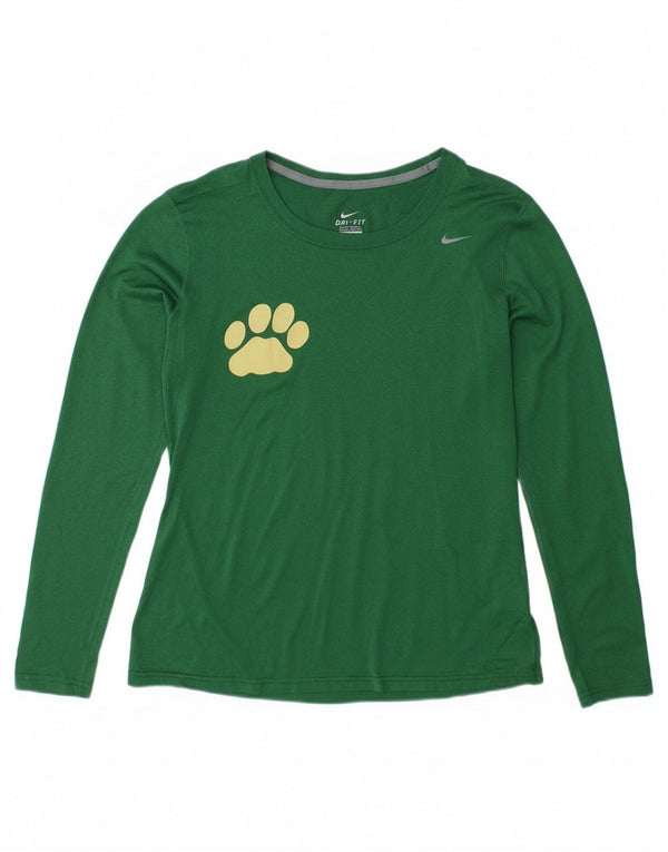 Nike Dri Fit Top da donna a maniche lunghe UK 14 poliestere verde medio